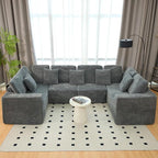KEIKI 135" U Shape Sectional Sofa,6-Seater Modular Couch with Striped Corduroy Fabric for Living Room,Customizable Design