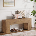 Tribesigns 47'' Wooden Entryway Bench, Farmhouse Entry Bench Seat, Indoor End of Bed Bench with Storage Capability for Living Room, Bedroom, Hallway, Easy Assembly, Natural Brown