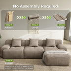 LIKIMIO LumiCord Modular Sectional Sofa with Ottoman, 118" L-Shaped Boneless Couch for Living Room, Oversized Deep Seat with Corduroy Upholstery, No Assembly Required, Light Brown