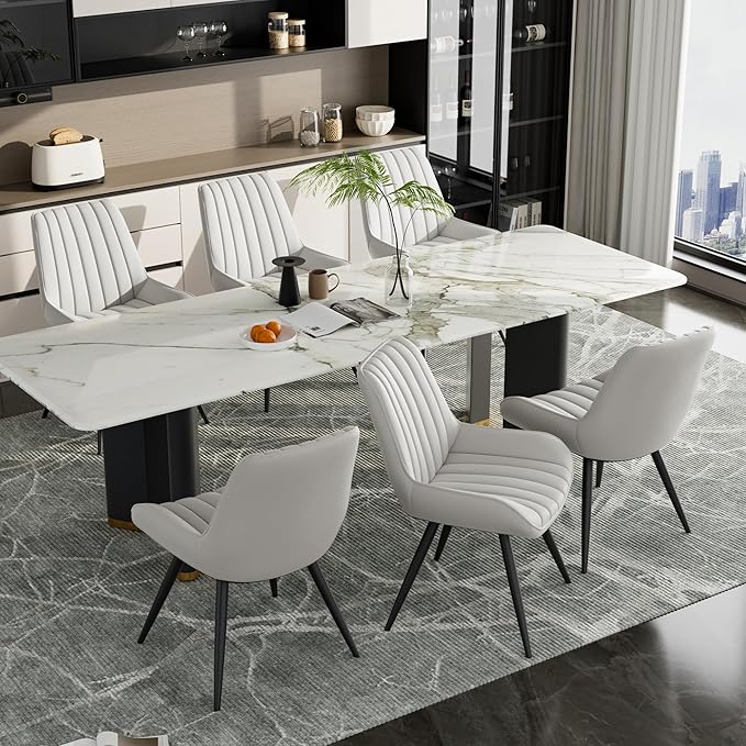 Dining Chairs Set of 2, Mid Century Modern Kitchen Chairs with Soft Cushion, Comfortable Upholstered Fabric Dining Room Chairs for Kitchen, White