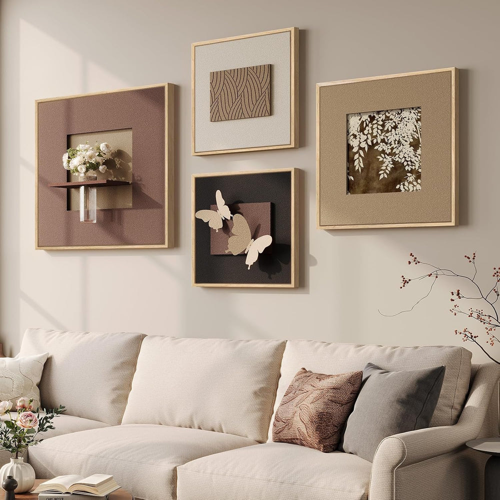 Large 3D Textured Neutral Butterfly Wall Art for Living Room, Set of 4