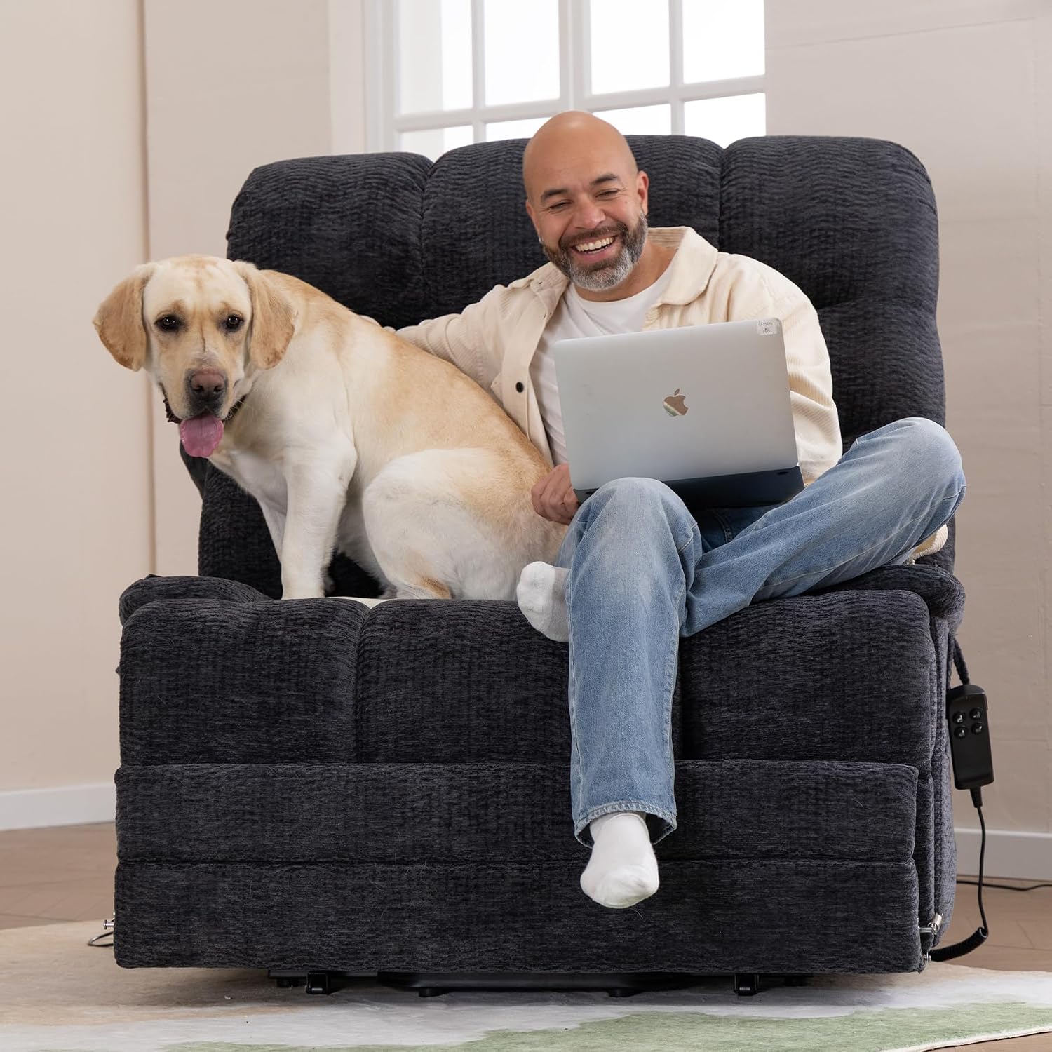 DYNOX 500 LBS Power Lift Recliner for Big & Tall Seniors, 3-Motor Lay Flat Chair with Heat, Massage & Extended Footrest (9505L,Chenille Fabric,Grey)