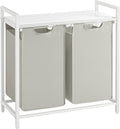 VASAGLE Laundry Hamper, Laundry Basket, Laundry Sorter with 2 Pull-Out and Removable Bags, Shelf, Metal Frame, 2 x 12.1 Gallons (46 L), 28.8 x 13 x 28.4 Inches, Cream White and Cloud White UBLH201W01