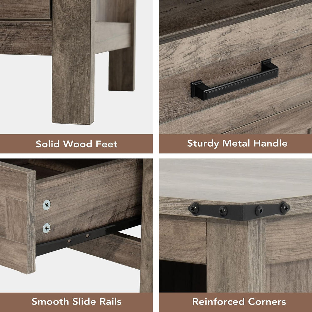 EazeHome Farmhouse End Table, 18” Wooden Side Sofa Table with 2 Drawers and O...