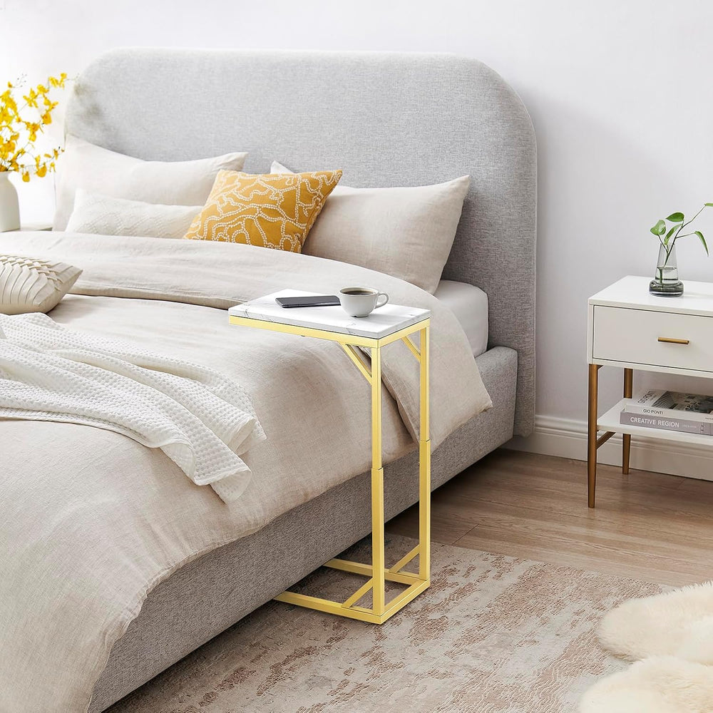 C-Shaped End Table, Small Sofa Table with Metal Frame, Adjustable Height Side...