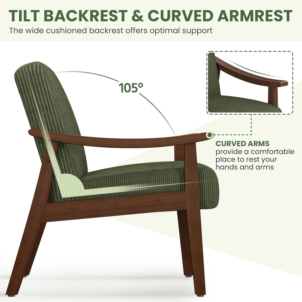 Yaheetech Accent Chairs, Mid-Century Corduroy Fabric Armchairs, Dark Green | ...