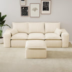 Beige Corduroy Pouf for Modular Sectional Sofa, Matching Accessory for Living Room, Bedroom and Apartment