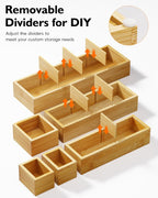 Desk Drawer Organizer Tray Set of 6 – Bamboo Office Storage Boxes with 12 Compartments for Office Supplies, Cosmetics, Jewelry and More