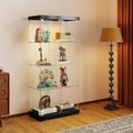 Tempered Glass Display Cabinet with Lights, 4-Tier Curio Cabinet with Glass Doors Wheels Two Locks, Glass Display Case for Collectibles for Living Room, Bedroom, Office, Black, Double Door