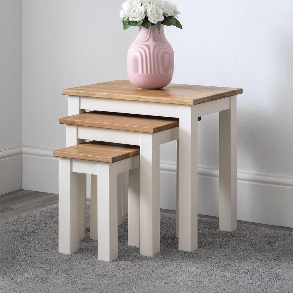 Julian Bowen Coxmoor Nest of 3 Tables, White & Oak