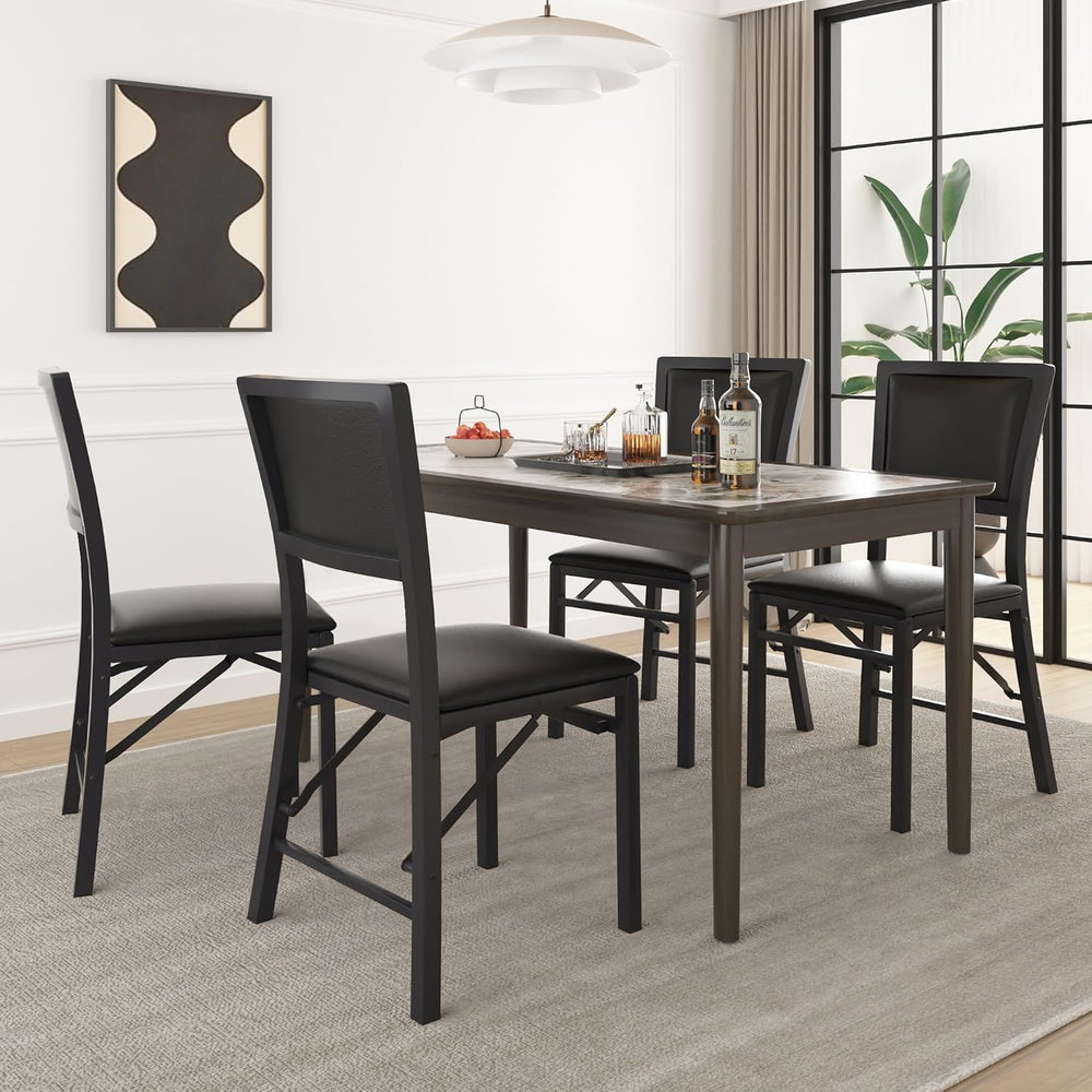 VECELO Folding Dining Chairs Set of 4, Metal Padded Foldable Seating with Com...