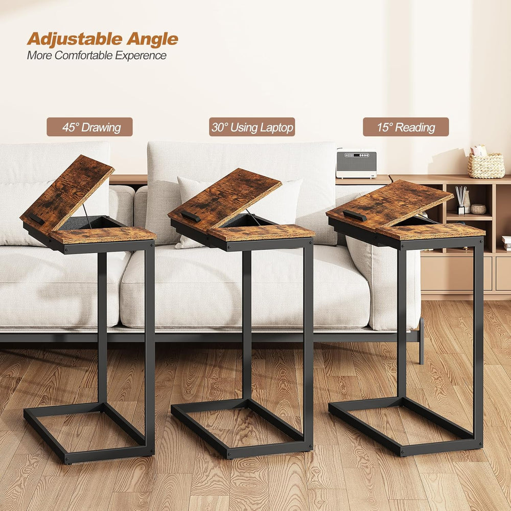 TUTOTAK C Shaped End Table, Tilting Laptop Stand Side Table, Under Couch Tabl...