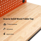 MCombo Adjustable Workbench with Solid Wood Tabletop for Garage, Steel Worktable with 2 Pegboards Bench48 (Orange)