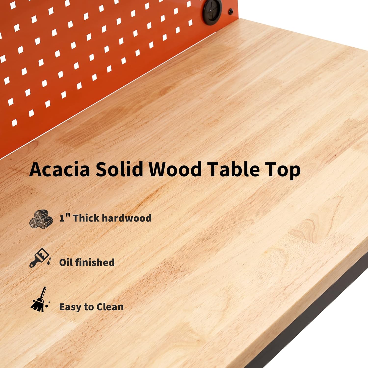 MCombo Adjustable Workbench with Solid Wood Tabletop for Garage, Steel Worktable with 2 Pegboards Bench48 (Orange)