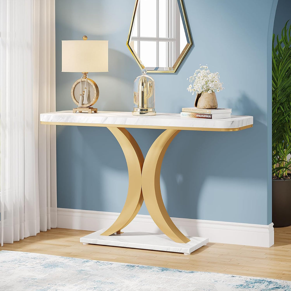 Tribesigns Modern Gold Console Table, 40 inch Narrow Entryway Foyer Table wit...