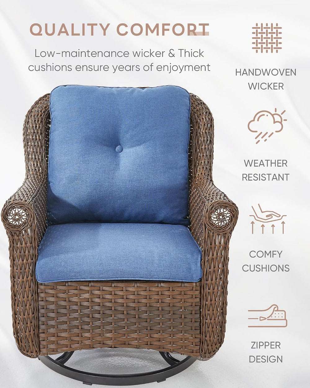 Patio Chairs Outdoor Swivel Glider - Set of 2 High Back Outside Brown Wicker ...