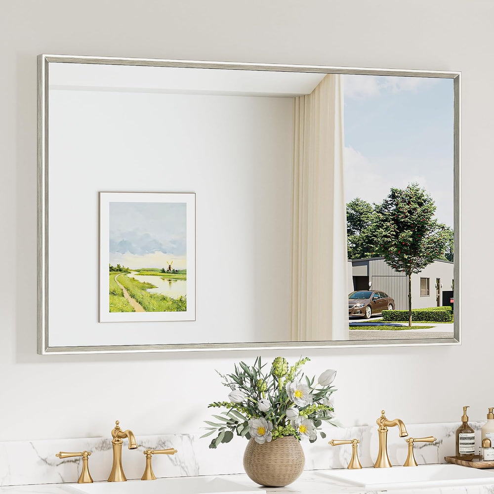 Keonjinn 48 x 30 Inch Brushed Nickel Bathroom Mirrors for Over Sink