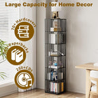 6 Tier Rotating Bookshelf, 360° Spinning Narrow Bookcase Tower, Space Saving Floor Standing Wood Shelf & CD Organizer for Small Spaces, Bedroom, Living Room, Office (Black, 6-Tier)