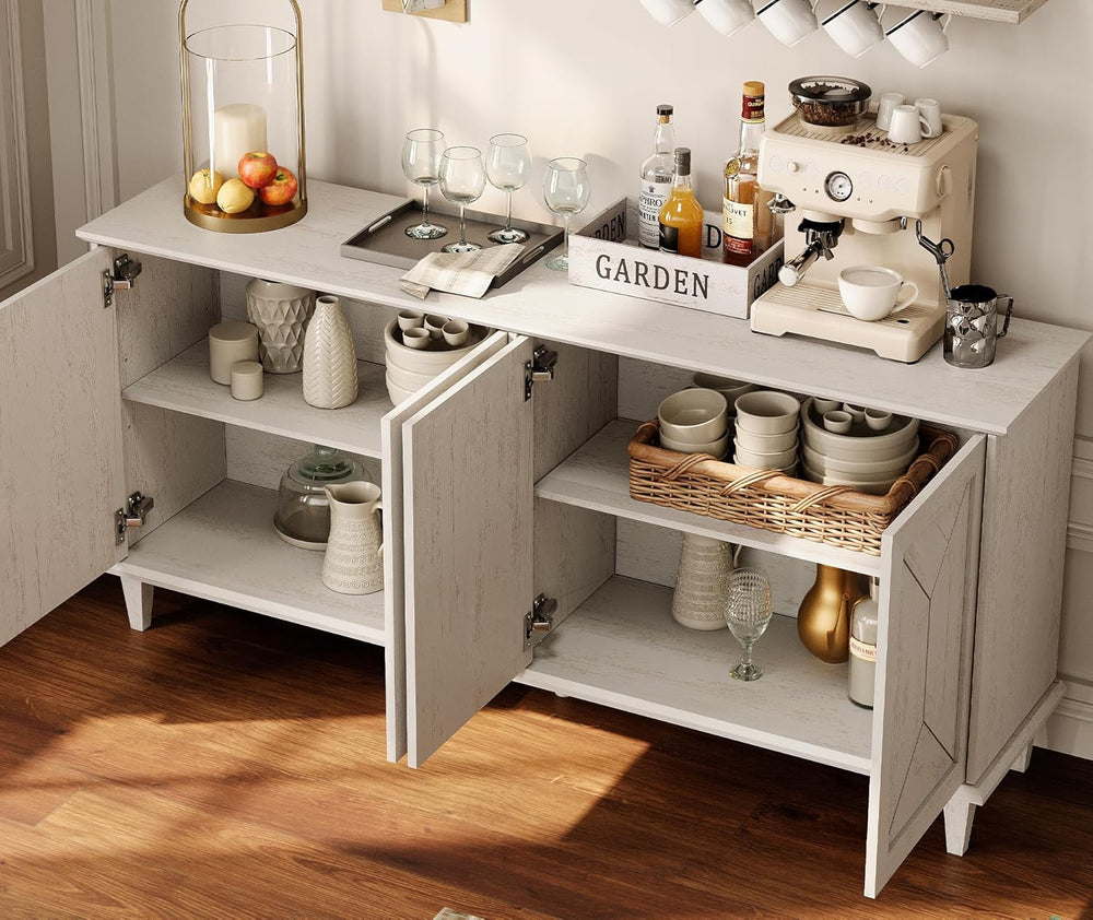 WAMPAT 65-inch Handcrafted Patchwork Decorative Buffet Cabinet with Pop-Up De...