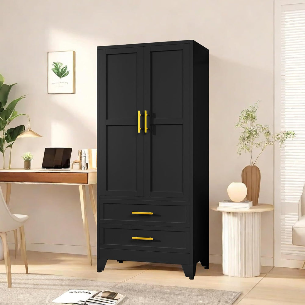 PAOFIN Black 71" Metal Armoire Wardrobe Closet, Bedroom Clothing Storage...