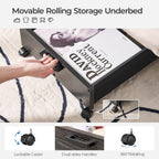Under Bed Storage with Wheels, Wooden Under Bed Drawers On Wheels, Rolling Under Bed Shoe Storage, Space Saving, Black,50L