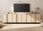 WAMPAT Modern TV Stand for TVs Up to 110", Wooden Entertainment Center TV Console with 8 Door Closed Storage and T-Shaped Wood Legs, Media Console Cabinet for Living Room, Bedroom, LightOak