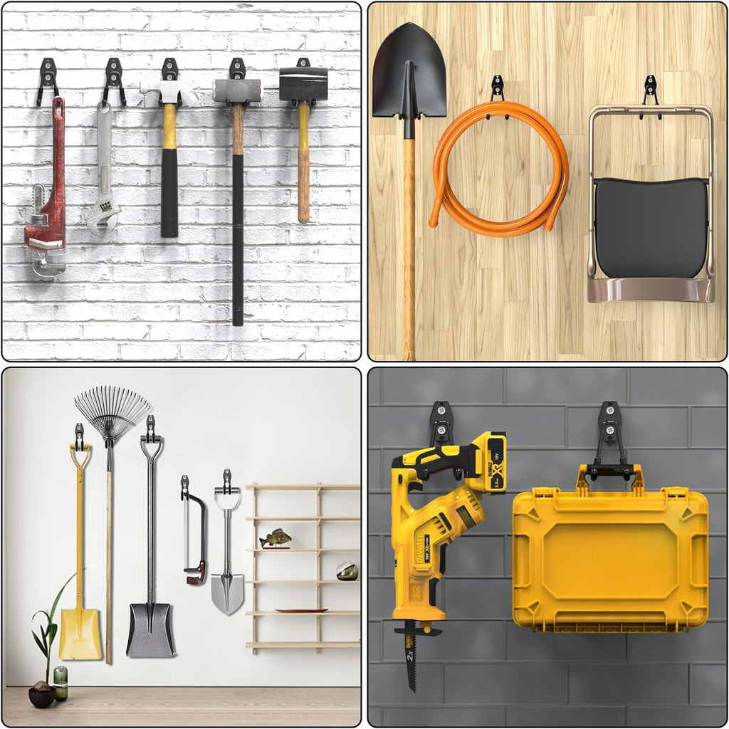 3-H Garage Wall Hooks 10 Pack, Garage Hooks Heavy Duty with Extra Welding Spots, Wall Storage Organizer for Hanging for Garden, Lawn, Yard (Black)