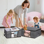 2 Pack Clothes Organizer Storage Bags with Zipper, 45L Foldable Blanket Storage Box with Clear Window Sturdy Handles for Closet, Dorm, Pillows, Bedding, Sweater, Clothing, Gray