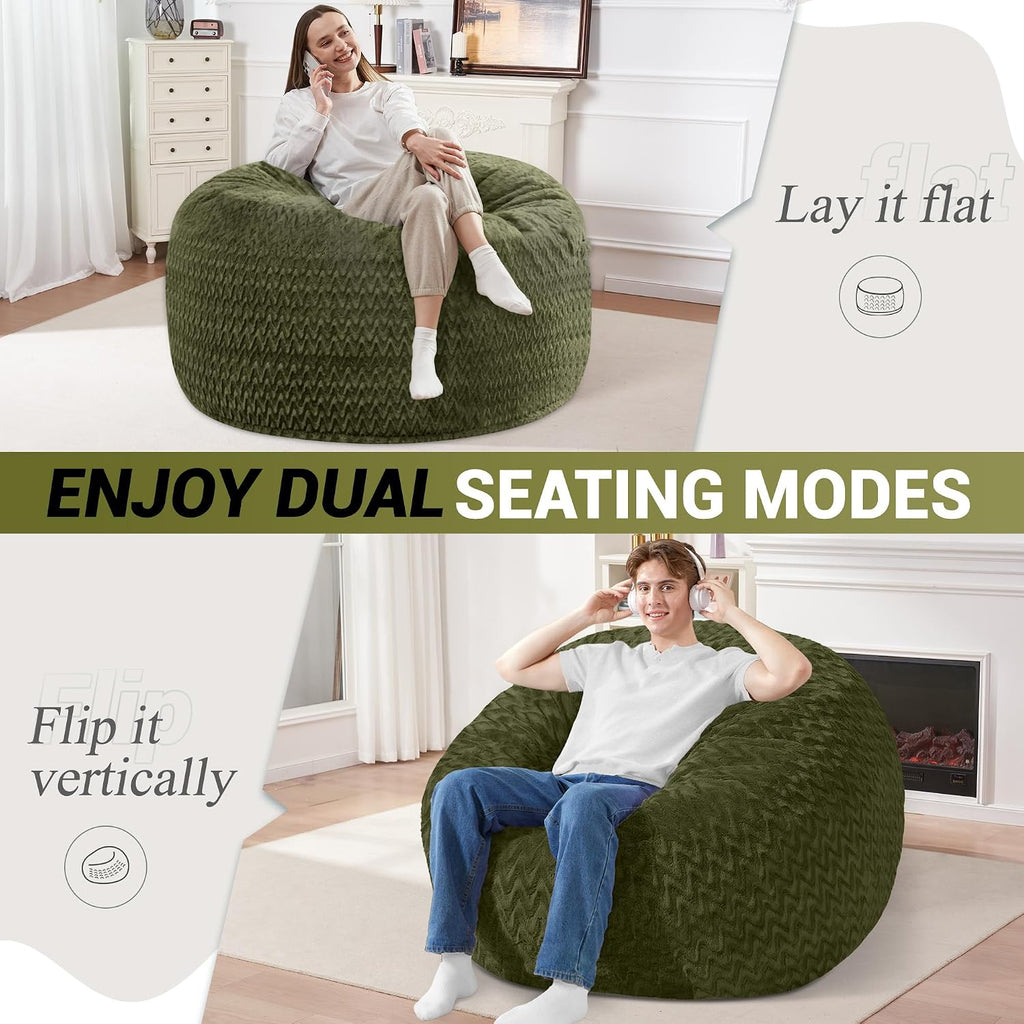 3FT Bean Bag Chair,Giant Bean Bag Chairs for Adults,Big Bean Bags with Memory Foam Filled, Large Beanbag Chairs with Chevron Plush Cover-Green