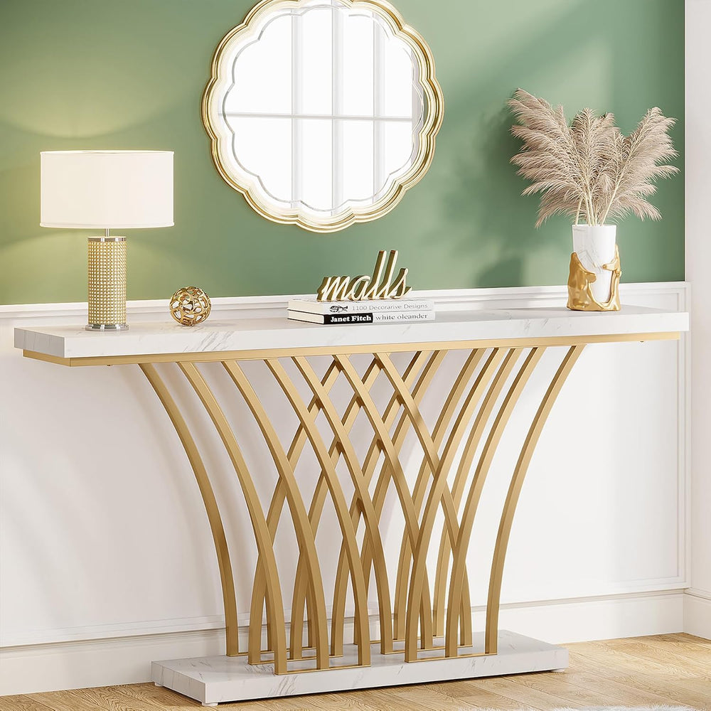 Tribesigns 59 inch Gold Console Table, Modern Entryway Table with Grid-Shaped...