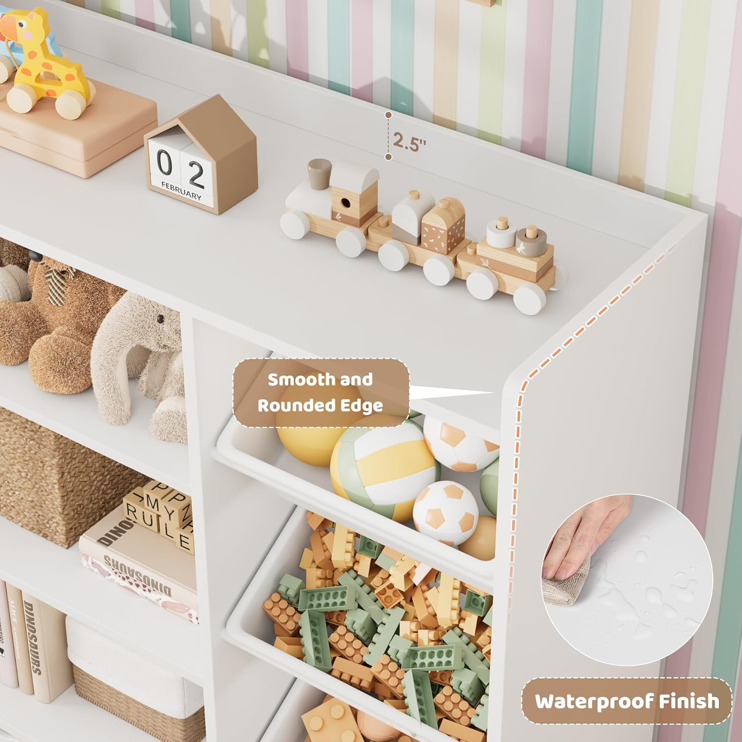 HITHOS 55" W Kids Toy Storage Organizer, Large Toy Box with Bookshelf, Toy Chest with 3 Cubes Storage Organizer, 6 Toy Organizers and Storage Bins, 4 Rolling Drawers for Kids Room, Playroom, White