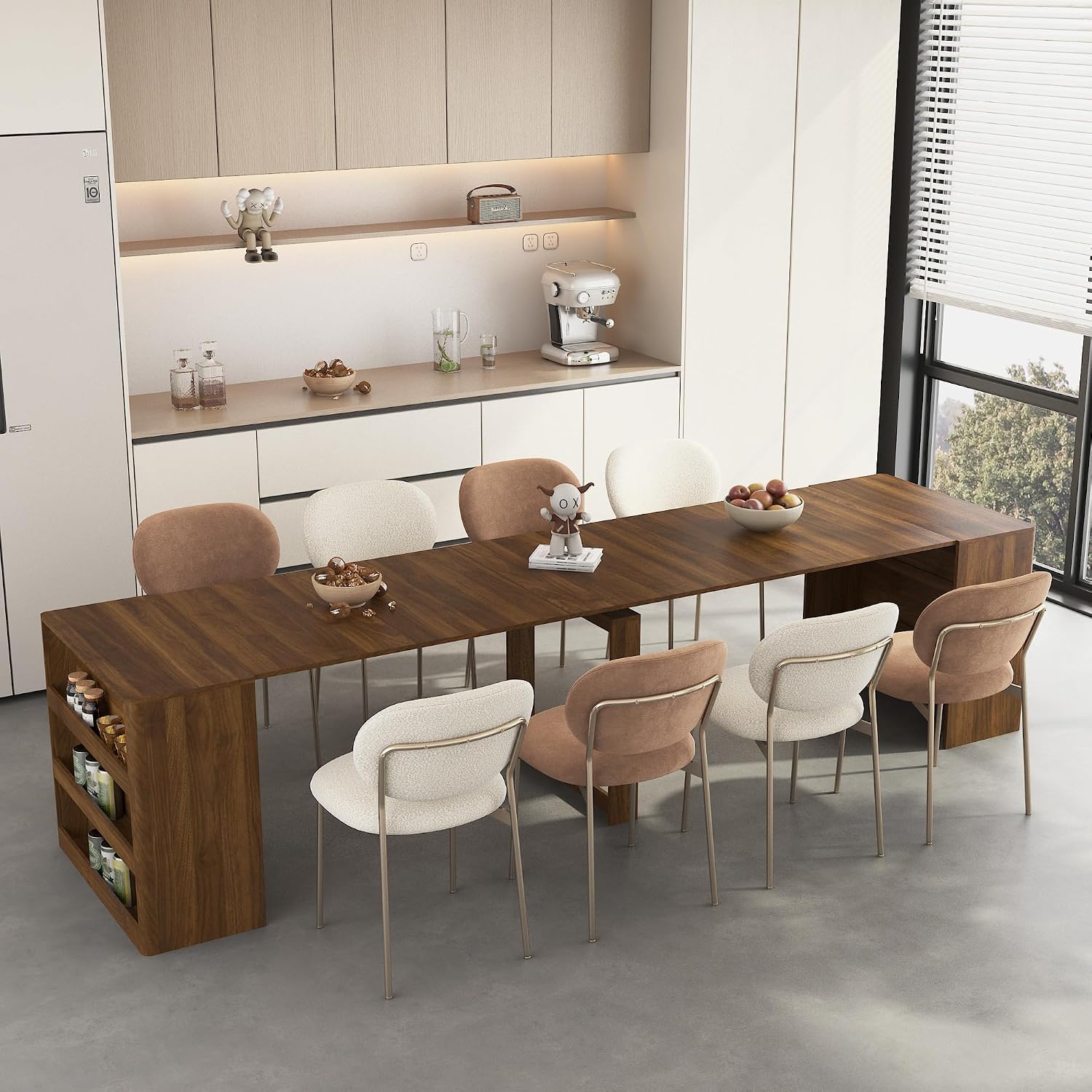 Transformer Dining Table for 2-12 People with Storage, Walnut | Expandable Design, Built-In Leaf Storage, Side Storage Space, Thanksgiving & Gatherings, Apartment Friendly