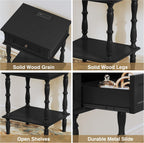 ARTPOWER Nightstands Set of 2 with Charging Station & Storage Shelf, Black | Small Retro Wood Beside Table for Bedroom, Living Room, Tree-Veneer, Minimal Assembly