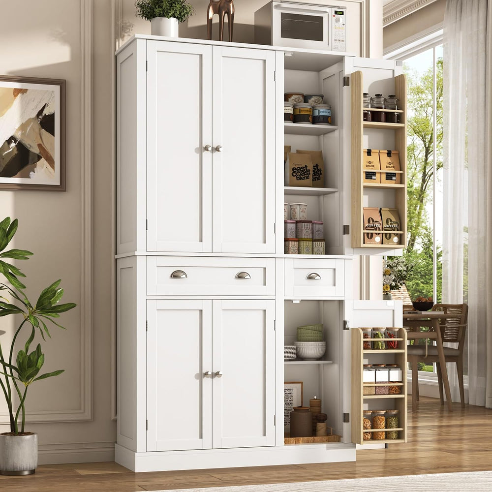 71"H Tall Kitchen Pantry Cabinet with LED Lights,39"W Modern Large ...