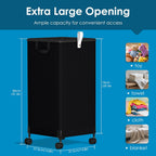 2Pcs Laundry Basket with Wheels 105L, Large Rolling Laundry Hamper with Removable Bag, Metal Frame Collapsible Dirty Clothes Bin, Cloth Organizer Hampers Pull Handle for Bathroom, Dorm, Bedroom Black