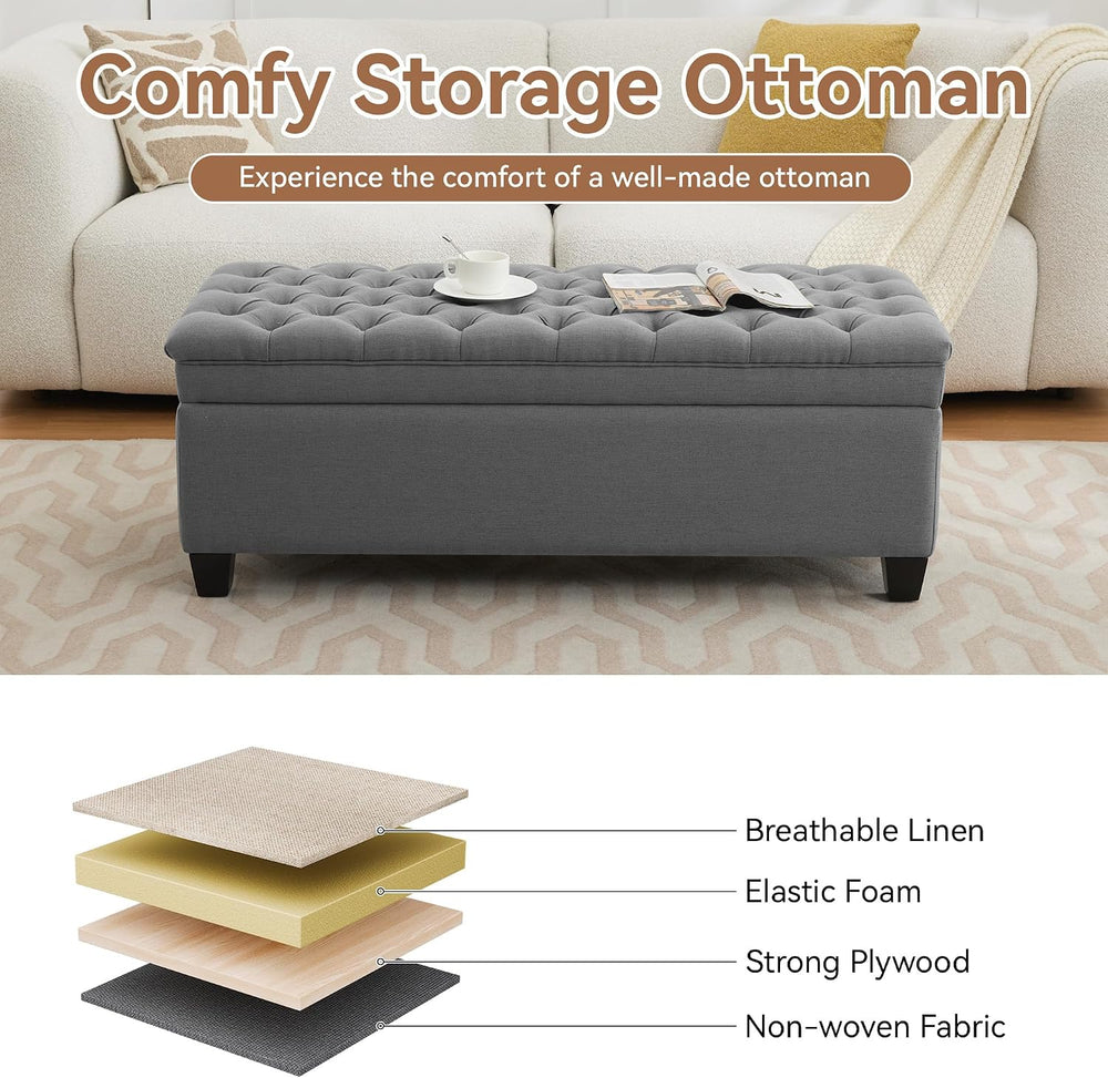 WUTUTUEE 51" Fabric Storage Ottoman Bench, Upholstered Rectangle End of ...
