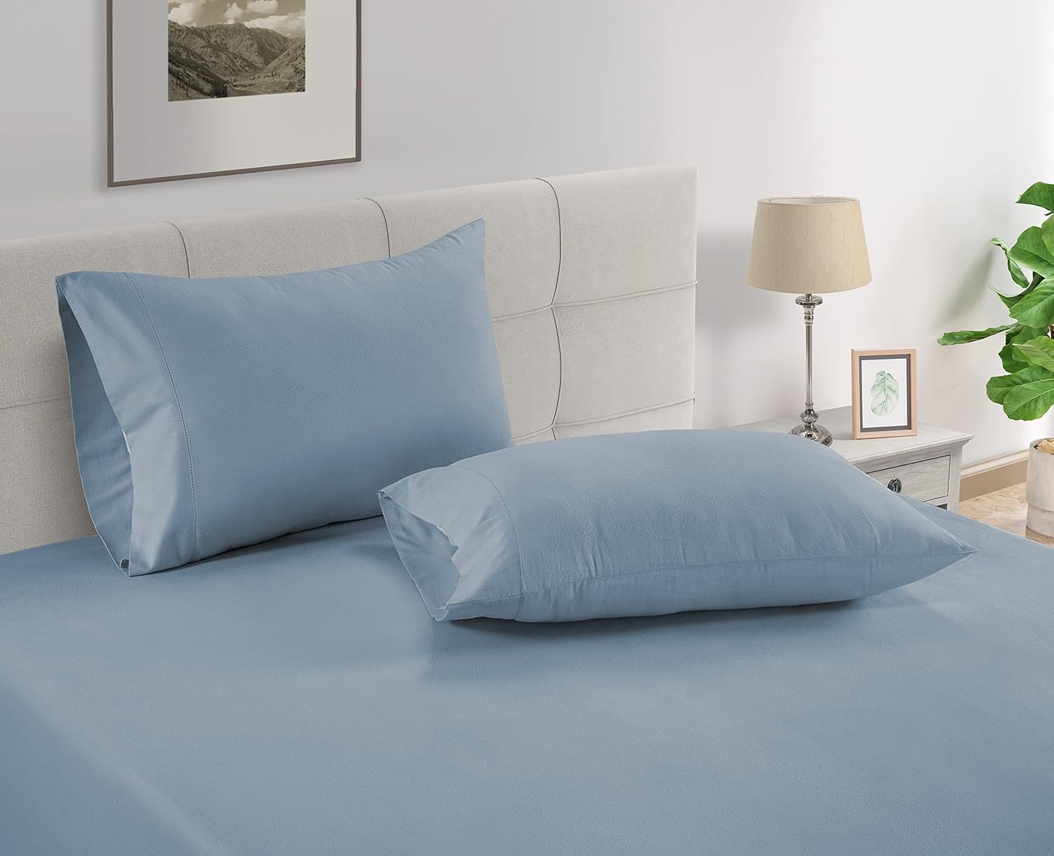 LANE LINEN Pillows Queen Size Set of 2 Soft 100% Egyptian Cotton Cool & Smooth 1000 Thread Count Pillow Cases - French Blue