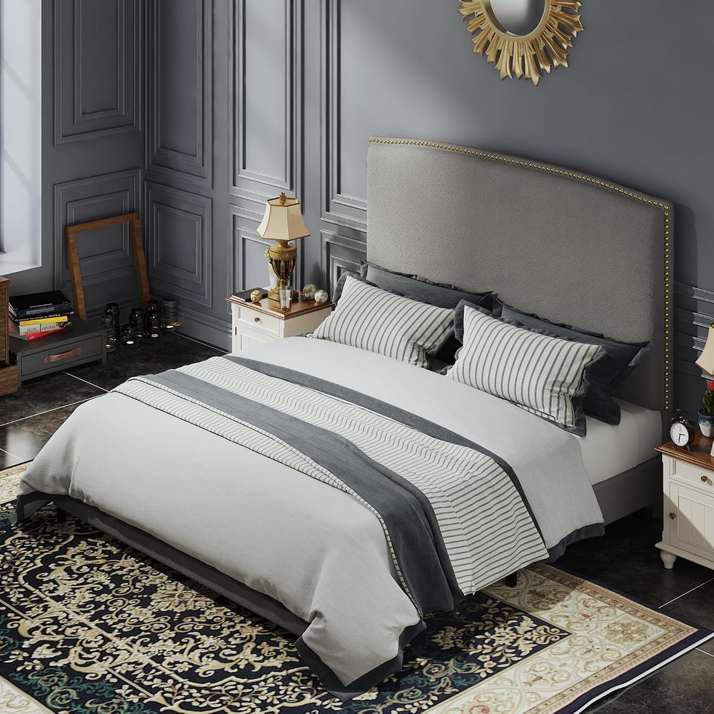 BarnFurin Queen Size Chenille Bed Frame with 56" Tall Headboard, Grey