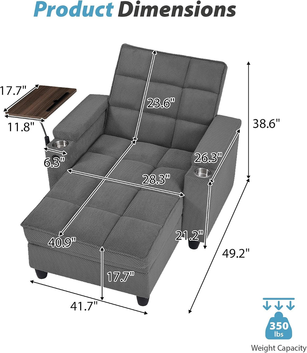 Eafurn Convertible Chaise Lounge Sleeper Chair with Storage and 6-Position Re...