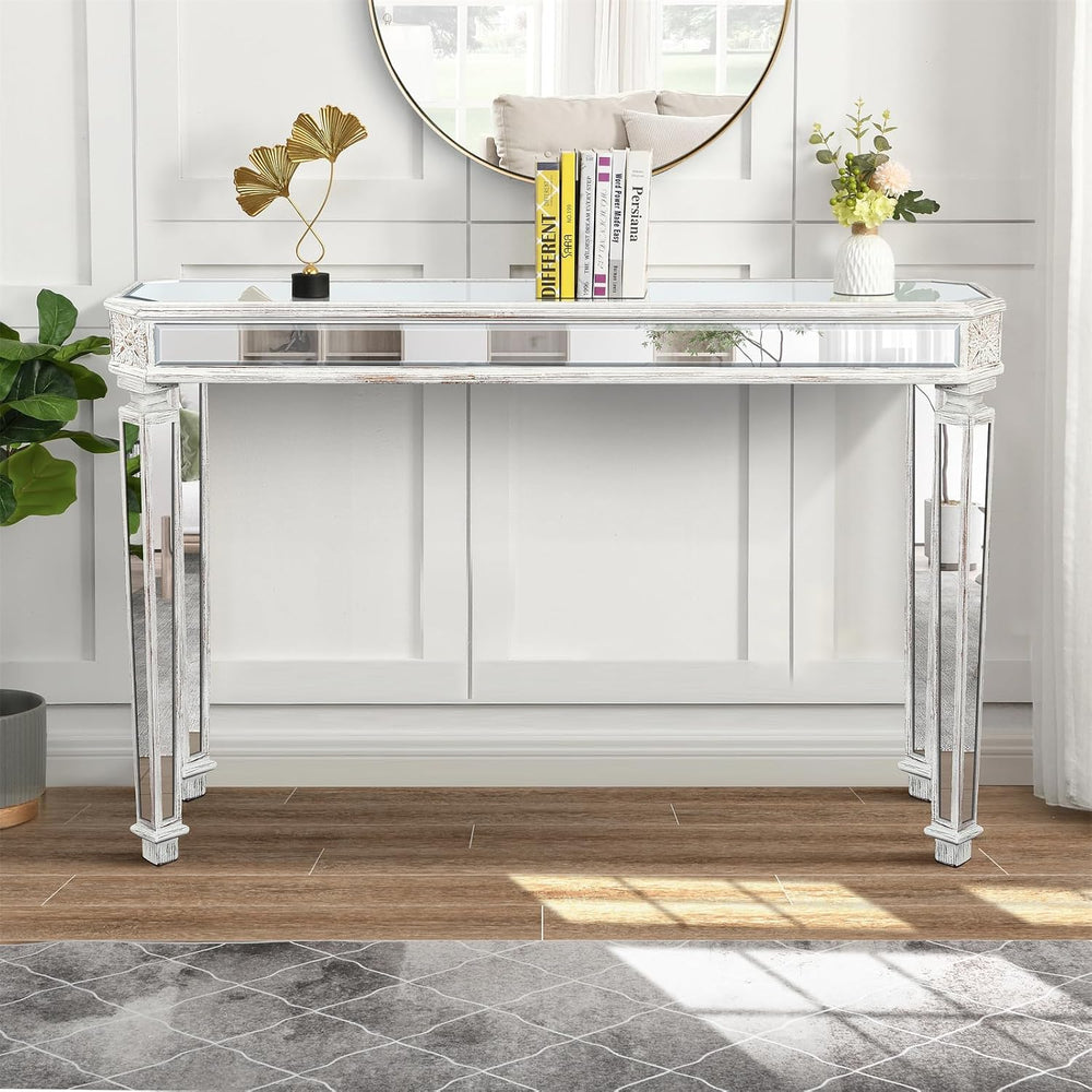 48'' Mirrored Console Table Vintage Sofa Table for Living Room Office...