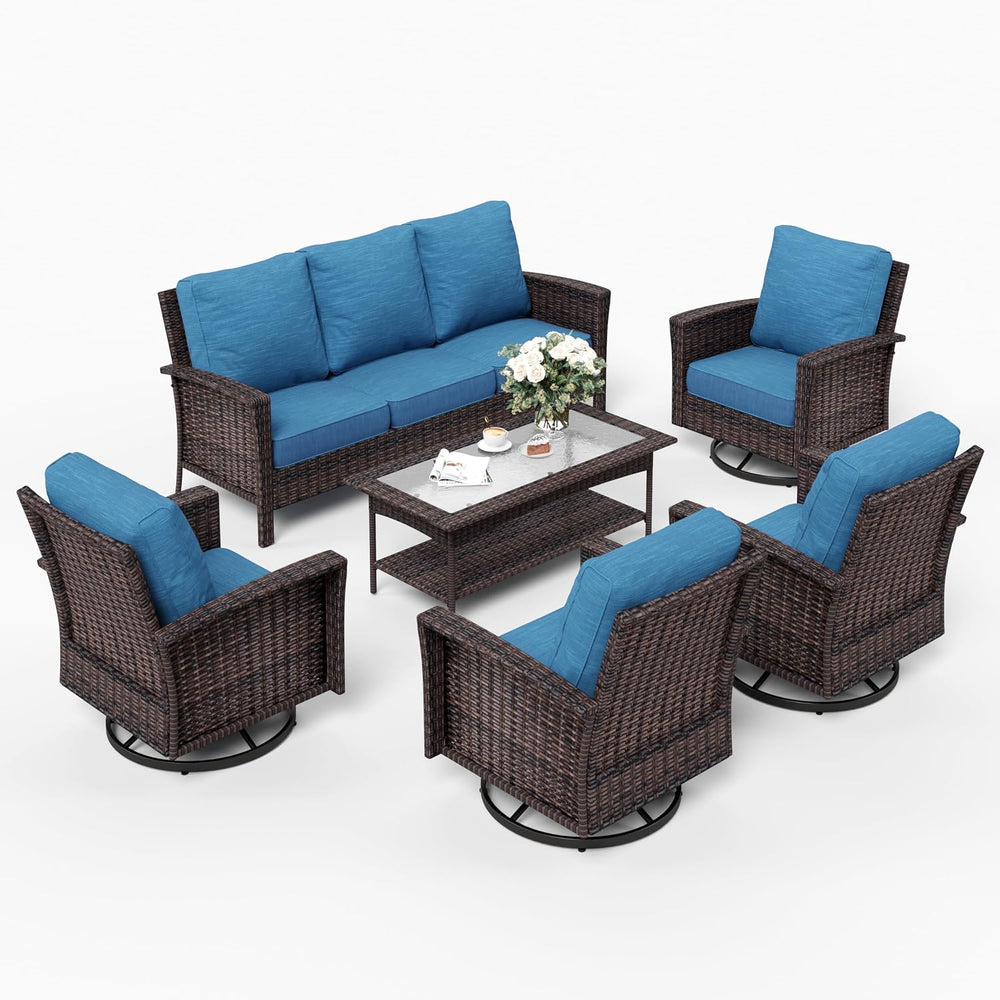 SUNSHINE VALLEY Wicker Patio Furniture Set, 7-Seat Outdoor High Back Sofa