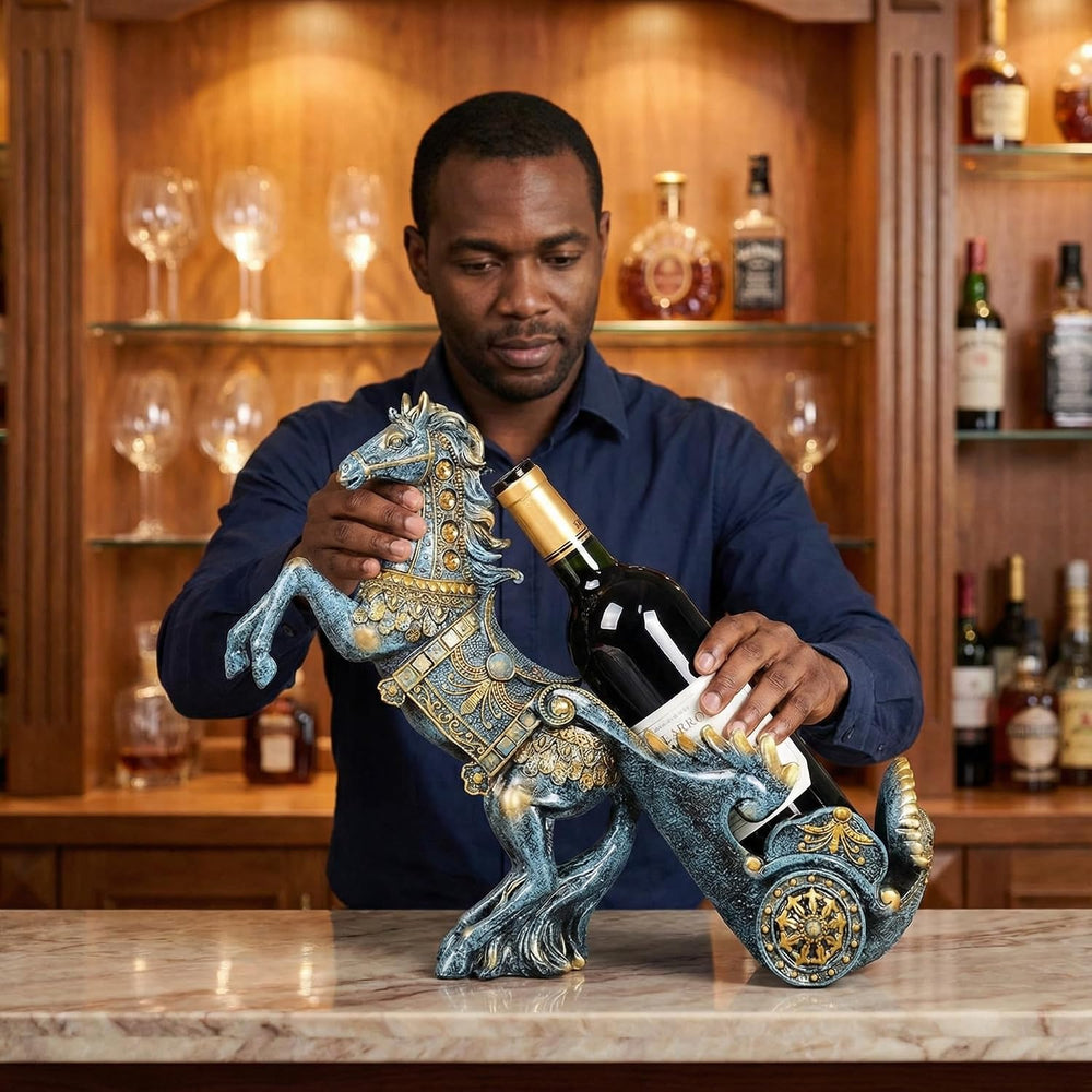 Horse Sculpture Resin Wine Bottle Holder - Tabletop Kitchen Decor, Decorative...