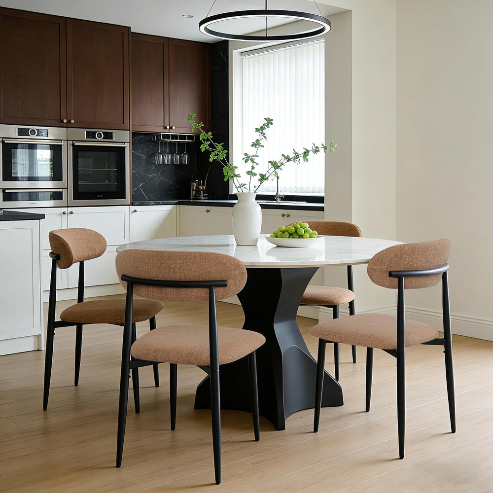 FREKEN Modern Upholstered Dining Chairs Set of 4, Mid-Century Metal Frame Lin...