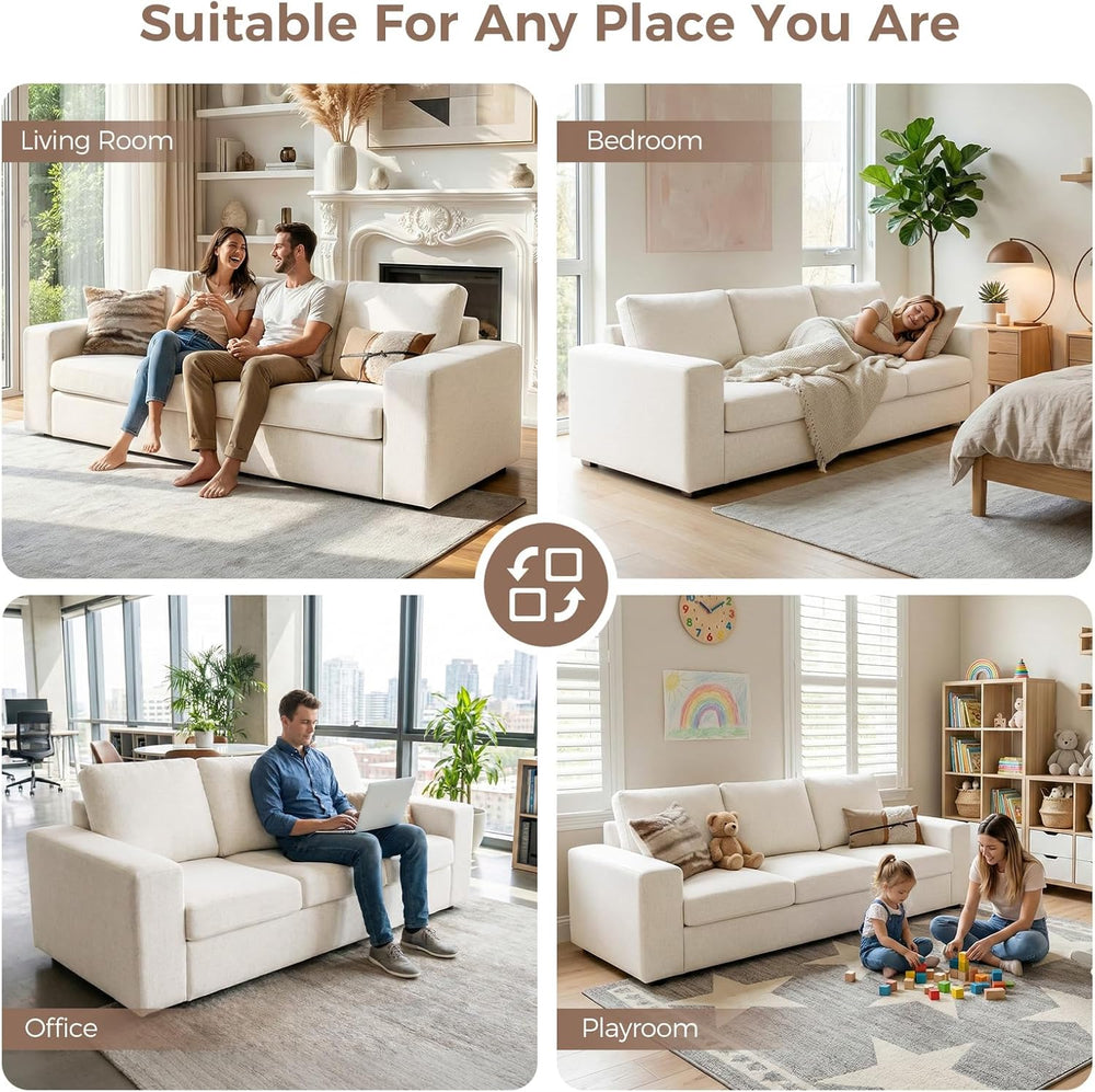 ELUCHANG 85" Modern Couches for Living Room, Natural Linen 3 Seat Sofa, ...