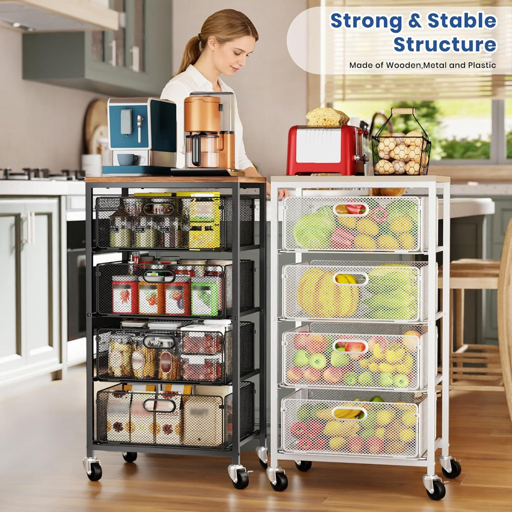 Goovilla Kitchen Cart with Drawers, 4 Tier Metal Rolling Utility Cart Organiz...