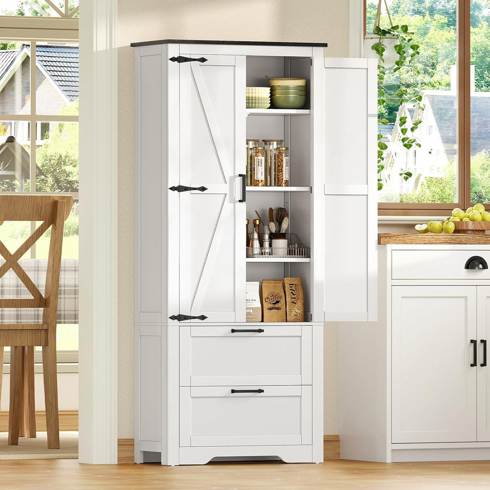 TEENFON 66.1" H Storage Cabinet with 2 Drawers, Farmhouse Kitchen Pantry...