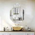 KOHROS Venetian Mirror with Top Crown Arch Floral Etched 32 x 24 Inch Octagonal Bathroom Mirror for Over Sink Frameless Beveled Edge Wall Mirror for Bathroom Vanity Entryway Bedroom
