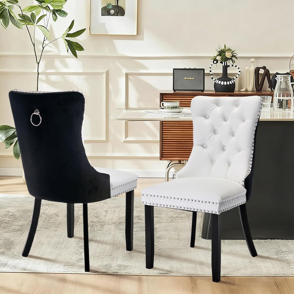 Dining Table and Dining Chair Set 23.6" Black Round Table&2 Leather ...