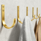 Wall Hooks for Hanging Towel/Coat - 22LB Screw in Metal Hanger Wall Mount, for Outdoor, Closet, Door, Bathrooms, for Backpack, Robe, Brushed Gold 5 Pack