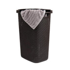 Mind Reader Slim Laundry Hamper with Lid, 60L Clothes Basket, Premium Wicker Design, Plastic, Brown